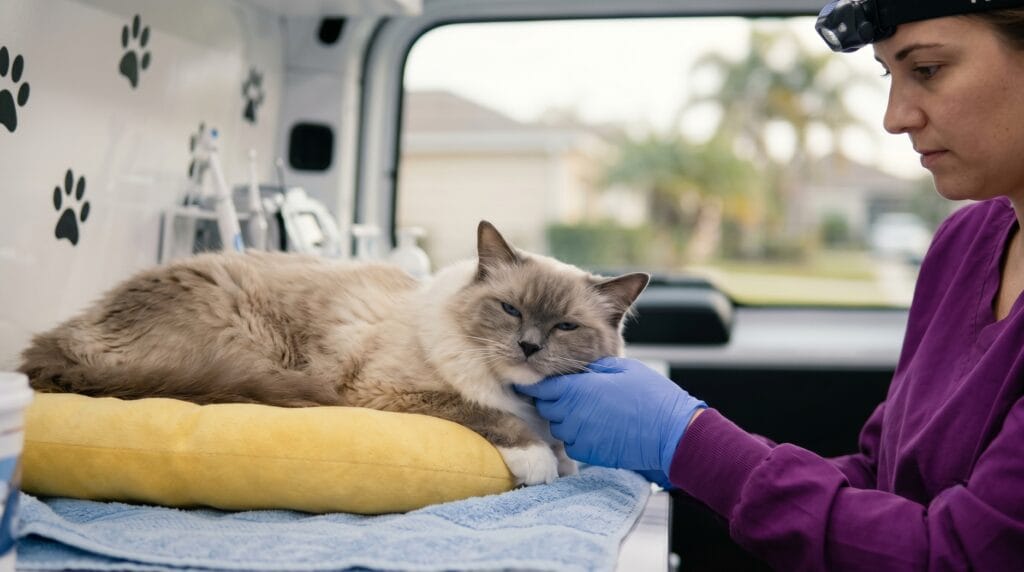 Relaxed cat at home — how often cats need professional dental cleaning